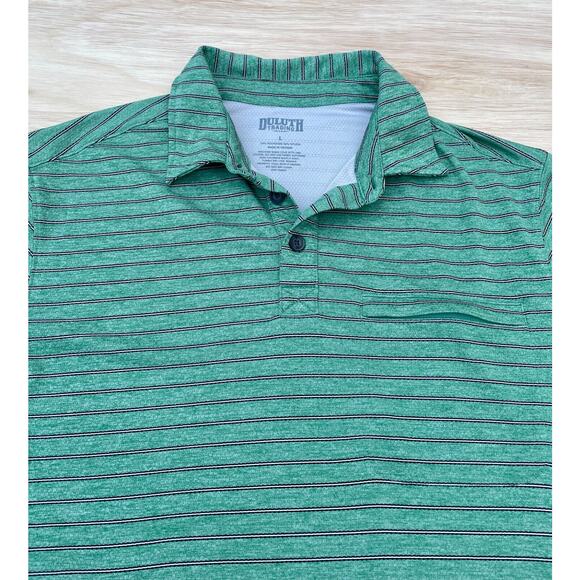 DULUTH Trading Co. Mint Green Striped Polyester/Nylon Polo Shirt Mens SIZE LARGE - Picture 2 of 7